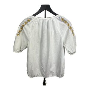 Lucky Brand White Blouse with Yellow Embroidery